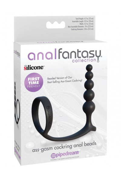Черная анальная цепочка с эрекционным кольцом Ass-gasm Cockring Anal Beads Черная анальная цепочка с эрекционным кольцом Ass-gasm Cockring Anal Beads