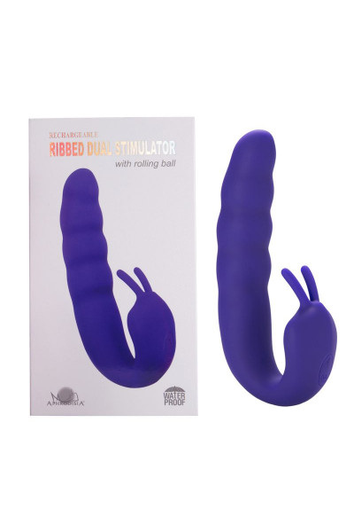 Фиолетовый вибратор Ribbed Dual Stimulator with Rolling Ball - 17 см. Фиолетовый вибратор Ribbed Dual Stimulator with Rolling Ball - 17 см.