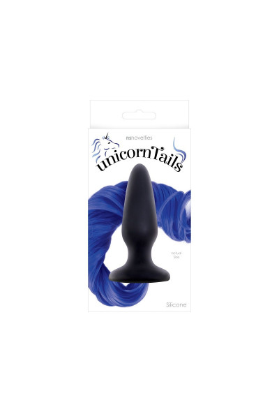 Чёрная анальная пробка с синим хвостом Unicorn Tails Blue Чёрная анальная пробка с синим хвостом Unicorn Tails Blue