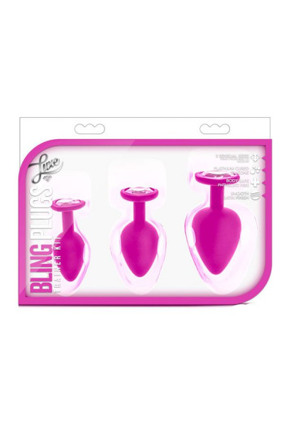 Набор розовых анальных пробок с прозрачным кристаллом-сердечком Bling Plugs Training Kit Набор розовых анальных пробок с прозрачным кристаллом-сердечком Bling Plugs Training Kit
