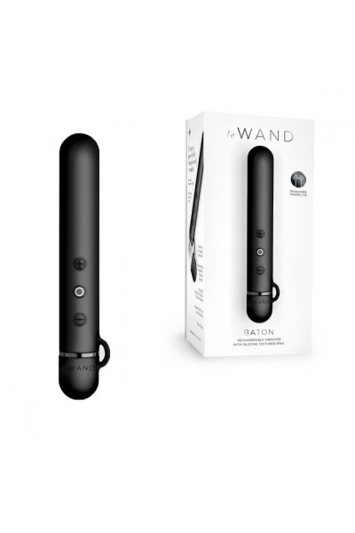Черный мини-вибратор Le Wand Baton с текстурированной насадкой - 11,9 см. Черный мини-вибратор Le Wand Baton с текстурированной насадкой - 11,9 см.