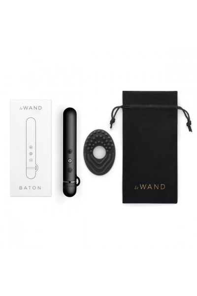 Черный мини-вибратор Le Wand Baton с текстурированной насадкой - 11,9 см. Черный мини-вибратор Le Wand Baton с текстурированной насадкой - 11,9 см.