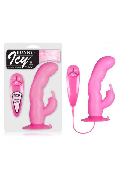 Розовый вибратор с клиторальным стимулятором BUNNY ICY - 18 см. Розовый вибратор с клиторальным стимулятором BUNNY ICY - 18 см.