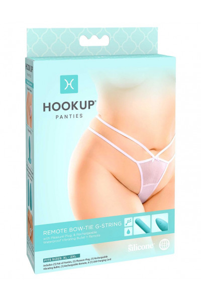 Белые трусики Remote Bow-Tie G-String XL-XXL с вибрацией и анальным стимулятором Белые трусики Remote Bow-Tie G-String XL-XXL с вибрацией и анальным стимулятором
