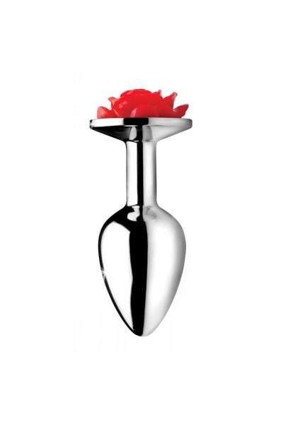 Серебристая анальная пробка с розой Red Rose Butt Plug - 8 см. Серебристая анальная пробка с розой Red Rose Butt Plug - 8 см.