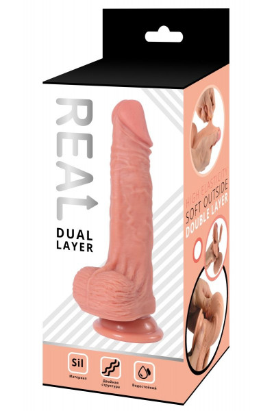 Телесный фаллоимитатор-реалистик с мошонкой Real Dual Layer - 20 см. Телесный фаллоимитатор-реалистик с мошонкой Real Dual Layer - 20 см.