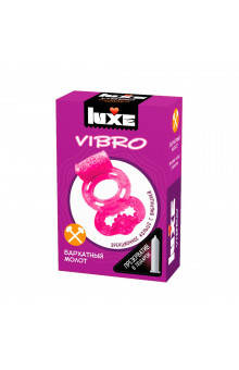 Розовое эрекционное виброкольцо Luxe VIBRO Бархатный молот + презерватив