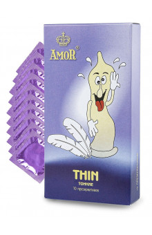 Супертонкие презервативы AMOR Thin Яркая линия - 10 шт.