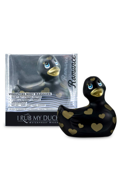 Черный вибратор-уточка I Rub My Duckie 2.0 Romance с золотистым принтом Черный вибратор-уточка I Rub My Duckie 2.0 Romance с золотистым принтом