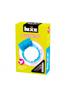 Голубое эрекционное виброкольцо Luxe VIBRO Райская птица + презерватив