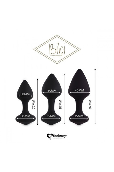 Набор из 3 черных анальных пробок Bibi Butt Plug Set Набор из 3 черных анальных пробок Bibi Butt Plug Set