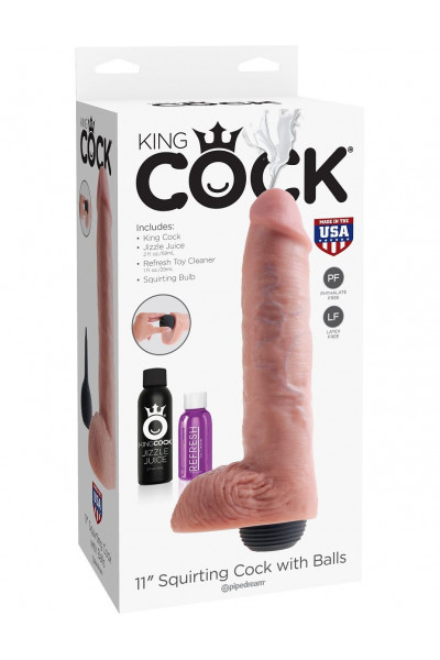 Телесный фаллоимитатор с функцией семяизвержения 11  Squirting Cock with balls - 27,9 см.