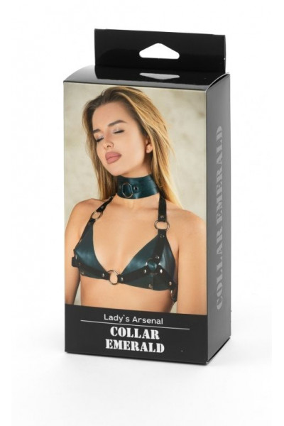Изумрудный широкий ошейник с кольцом Collar Emerald Изумрудный широкий ошейник с кольцом Collar Emerald