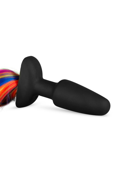 Черная анальная пробка с радужным хвостом Butt Plug With Tail Черная анальная пробка с радужным хвостом Butt Plug With Tail