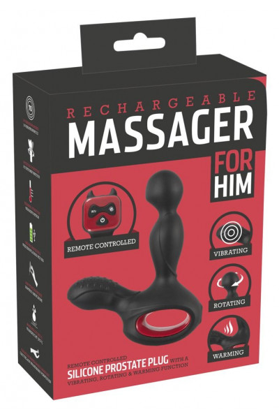 Черный вибромассажер простаты с нагревом и ротацией Prostate Plug - 14,5 см. Черный вибромассажер простаты с нагревом и ротацией Prostate Plug - 14,5 см.
