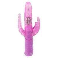 Розовый вибратор RABBIT DUAL PLEASURE с клиторальным и анальным стимуляторами - 22 см.