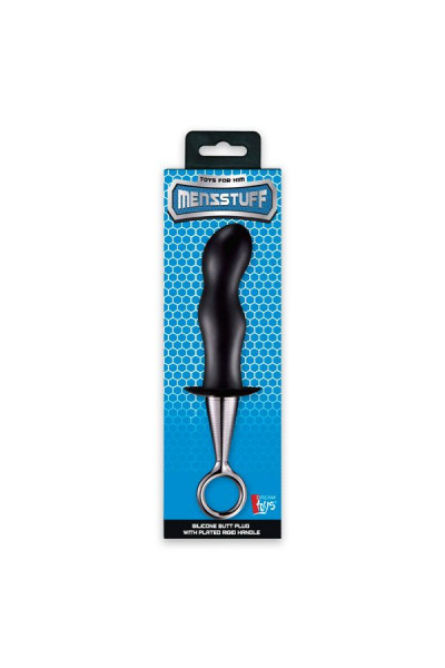 Чёрный изогнутый анальный плаг ANAL PLUG WITH PLATED HANDLE Чёрный изогнутый анальный плаг ANAL PLUG WITH PLATED HANDLE