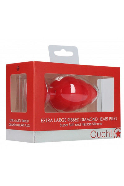 Красная анальная пробка Extra Large Ribbed Diamond Heart Plug - 9,6 см. Красная анальная пробка Extra Large Ribbed Diamond Heart Plug - 9,6 см.