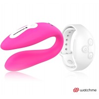 Розовый вибратор для пар с белым пультом-часами Weatwatch Dual Pleasure Vibe
