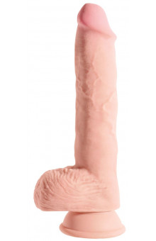 Телесный фаллоимитатор на присоске 10 Triple Density Fat Cock with Balls - 27,9 см.