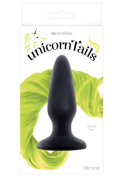 Чёрная анальная пробка с неоново-жёлтым хвостом Unicorn Tails Yellow - 9,9 см. Чёрная анальная пробка с неоново-жёлтым хвостом Unicorn Tails Yellow - 9,9 см.