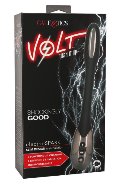 Черный гибкий вибромассажер с электростимуляцией Electro-Spark - 23,5 см. Черный гибкий вибромассажер с электростимуляцией Electro-Spark - 23,5 см.