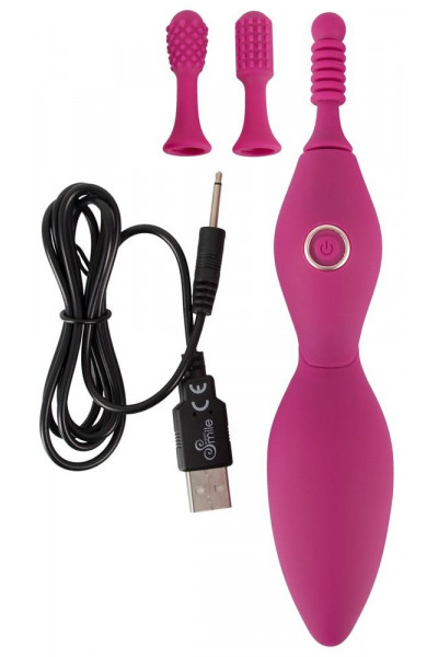 Ярко-розовый клиторальный вибратор с 3 насадками Spot Vibrator with 3 Tips - 17,9 см. Ярко-розовый клиторальный вибратор с 3 насадками Spot Vibrator with 3 Tips - 17,9 см.