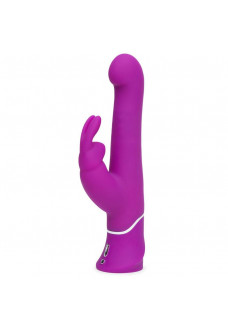 Фиолетовый вибратор с клиторальным стимулятором Beaded G-Spot Rechargeable Rabbit Vibrator - 24 см.