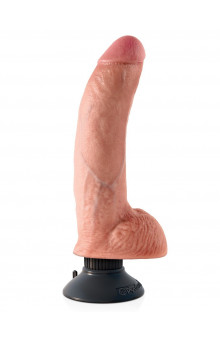 Телесный виброфаллос со съемной присоской 9 Vibrating Cock with Balls - 22,9 см.