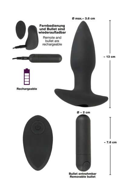Черная анальная вибропробка с пультом ДУ Remote controlled Butt Plug - 13 см. Черная анальная вибропробка с пультом ДУ Remote controlled Butt Plug - 13 см.