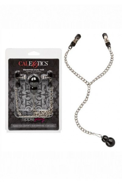 Зажимы для сосков с серебристой цепочкой и утяжелителем Weighted Dual Tier Nipple Clamps Зажимы для сосков с серебристой цепочкой и утяжелителем Weighted Dual Tier Nipple Clamps