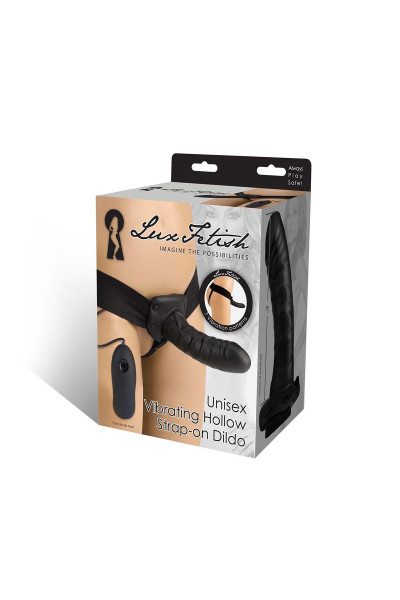 Чёрный полый страпон с вибрацией Unisex Vibrating Hollow Strap-On - 14 см. Чёрный полый страпон с вибрацией Unisex Vibrating Hollow Strap-On - 14 см.