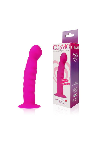 Розовый фаллоимитатор с ребристой поверхностью Cosmo - 14 см. Розовый фаллоимитатор с ребристой поверхностью Cosmo - 14 см.