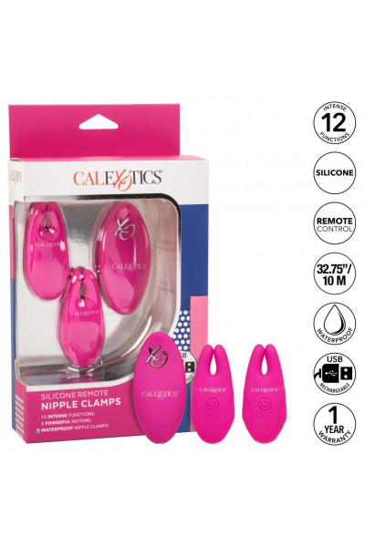 Розовые зажимы для сосков с дистанционным управлением Silicone Remote Nipple Clamps Розовые зажимы для сосков с дистанционным управлением Silicone Remote Nipple Clamps