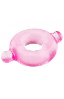 Розовое эрекционное кольцо с ушками для удобства надевания BASICX TPR COCKRING PINK