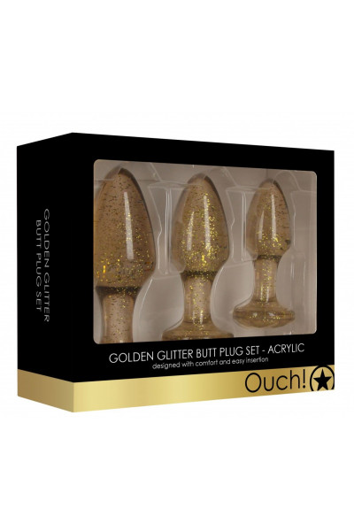 Набор из 3 золотистых анальных пробок Acrylic Goldchip Butt Plug Set Набор из 3 золотистых анальных пробок Acrylic Goldchip Butt Plug Set