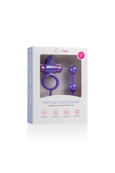 Фиолетовое эрекционное виброкольцо с анальной цепочкой Triple Pleasure Фиолетовое эрекционное виброкольцо с анальной цепочкой Triple Pleasure