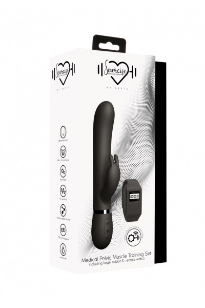 Черный вибромассажер-кролик Kegel Rabbit с браслетом - 22,5 см. Черный вибромассажер-кролик Kegel Rabbit с браслетом - 22,5 см.