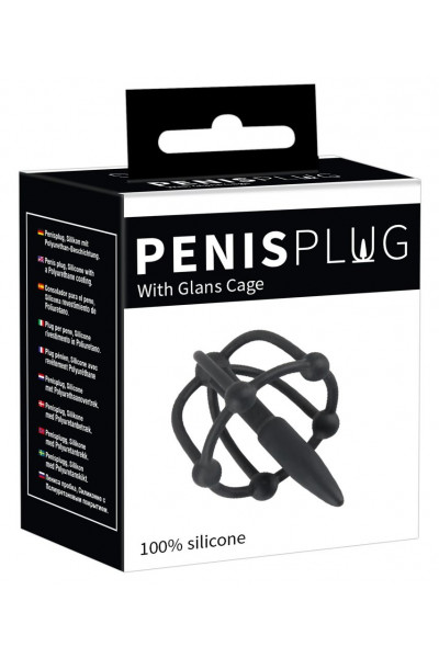 Черный силиконовый расширитель Penis Plug with Glans Cage Черный силиконовый расширитель Penis Plug with Glans Cage
