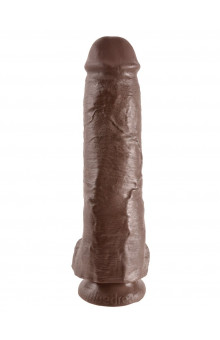 Коричневый фалоимитатор-гигант на присоске 11 Cock with Balls - 28 см.