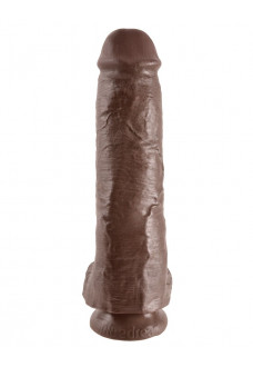 Коричневый фалоимитатор-гигант на присоске 11 Cock with Balls - 28 см.