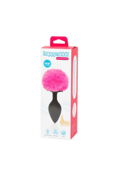 Черная анальная пробка с розовым хвостом Large Bunny Tail Butt Plug Черная анальная пробка с розовым хвостом Large Bunny Tail Butt Plug