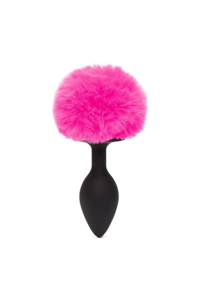 Черная анальная пробка с розовым хвостом Large Bunny Tail Butt Plug Черная анальная пробка с розовым хвостом Large Bunny Tail Butt Plug