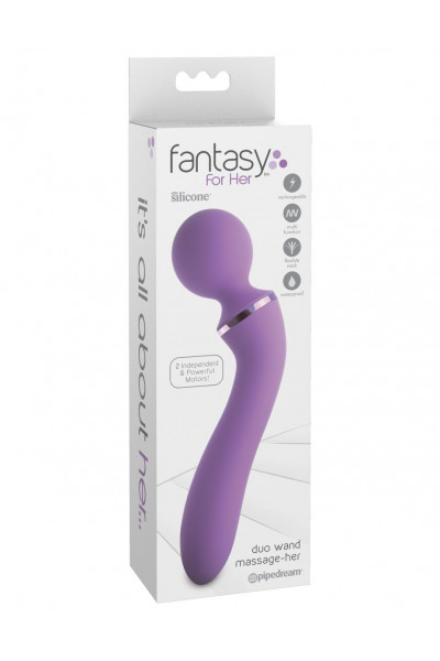 Фиолетовый двусторонний вибростимулятор Duo Wand Massage-Her - 19,6 см. Фиолетовый двусторонний вибростимулятор Duo Wand Massage-Her - 19,6 см.
