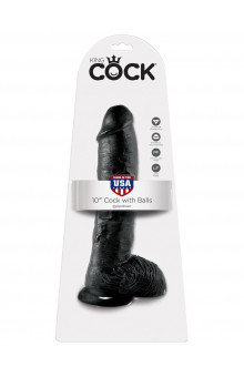 Реалистичный чёрный фаллоимитатор-гигант 10 Cock with Balls - 25,4 см.
