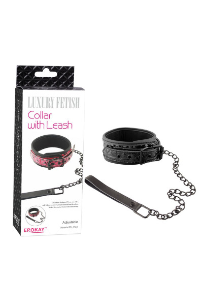 Чёрный кожаный ошейник с поводком Collar With Leash Чёрный кожаный ошейник с поводком Collar With Leash