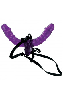 Фиолетовый страпон Double Delight Strap-on с вагинальной пробкой - 15 см.