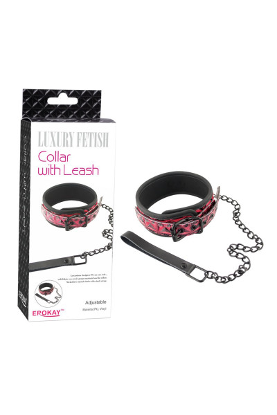 Красно-чёрный кожаный ошейник с поводком Collar With Leash Красно-чёрный кожаный ошейник с поводком Collar With Leash