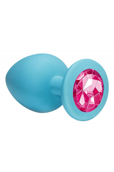 Большая голубая анальная пробка Emotions Cutie Large с розовым кристаллом - 10 см. Большая голубая анальная пробка Emotions Cutie Large с розовым кристаллом - 10 см.