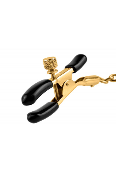 Чёрные с золотом зажимы на соски Gold Chain Nipple Clamps Чёрные с золотом зажимы на соски Gold Chain Nipple Clamps